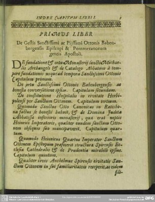 Primus Liber, De Gestis Sanctissimi ac Piissimi Ottonis Babanebergensis Episcopi & Pommeranorum gentis Apostoli