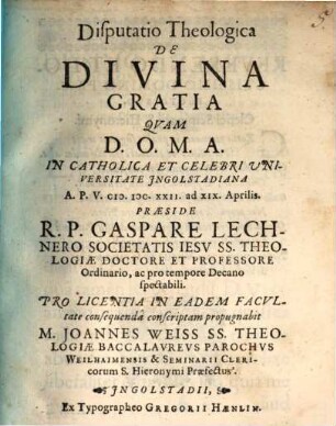 Disp. theol. de divina gratia