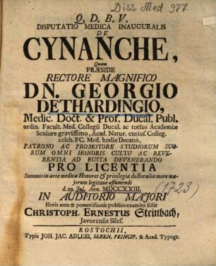 Disputatio Medica Inauguralis De Cynanche
