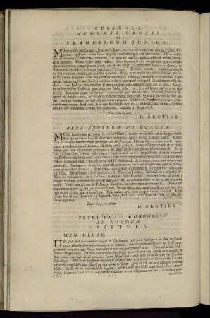 Epistola Hugonis Grotii ad Franciscum Junium; Alia Ejusdem Ad Eundem; Petri Pauli Rurdnii Ad Eundem; Antonii Van Dyck Ad Eundem.