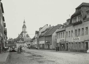 Rochlitz, Rathausstraße. Blick zur Kunigundenkirche