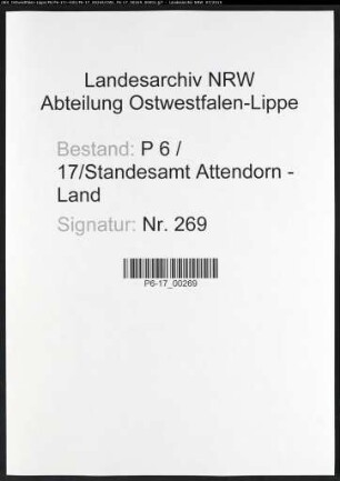Sterberegister Standesamt Attendorn-Land