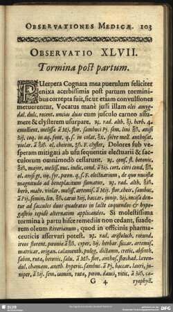 Observatio XLVII. Tormina post partum