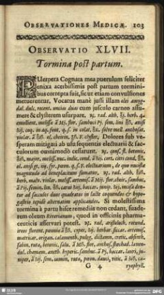 Observatio XLVII. Tormina post partum