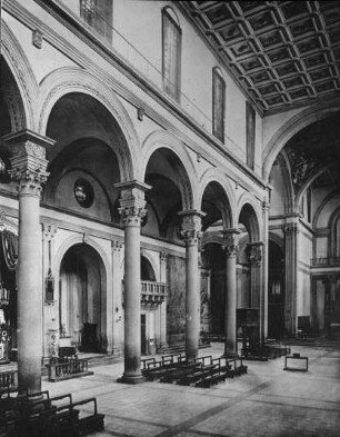 Florenz, S. Lorenzo, Inneres, Langhaus, südwestl. Mittelschiffwand; Brunelleschi, Filippo; Manetti, Antonio