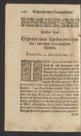 Fünffter Theil. Gespräch eines Türcken oder Heyden/ mit einem Evangelischen Christen