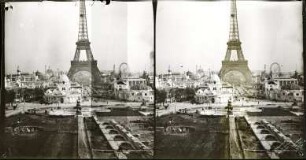Paris, Weltausstellung 1900, Panoramablick vom Trocadéro-Hügel auf das noch im Bau befindliche Ausstellungsgelände