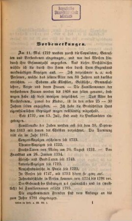 Leben in Frankfurt am Main : Auszüge der Frag- und Anzeigungs-Nachrichten von ihrer Entstehung an im Jahre 1722 bis 1821. 1, Vom Jahre 1722 bis 1731