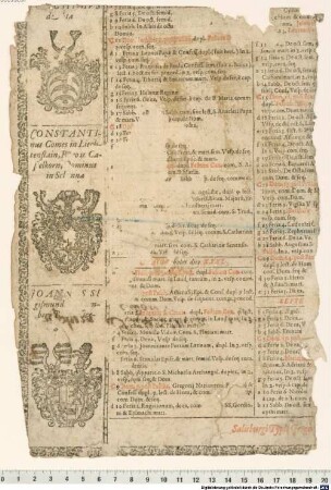[Einblattdruck-Kalender-Fragment aus dem 16. Jahrhundert] : [mit Wappen-Holzschnitten]