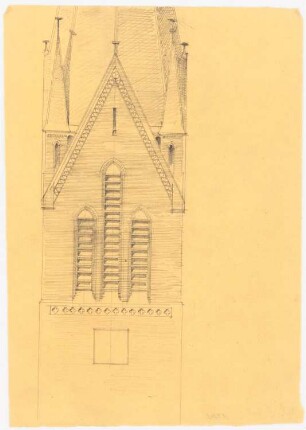 Kirche mit Turm: (Teil-) Aufriss Turmansicht