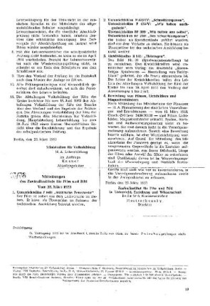 Mitteilungen des Zentralinstituts für Film und Bild : 15/53 vom 25. März 1953