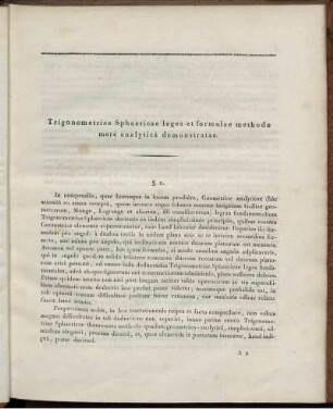Trigonometriae sphaericae leges et formulae absque methodo mere analytica demonstratae.