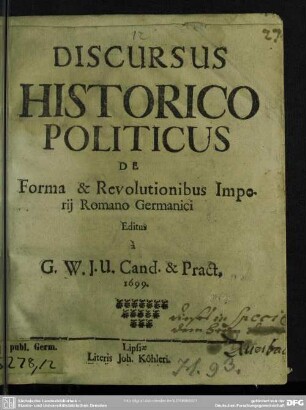 Discursus historico-politicus de forma et revolutionibus imperii Romano Germanici
