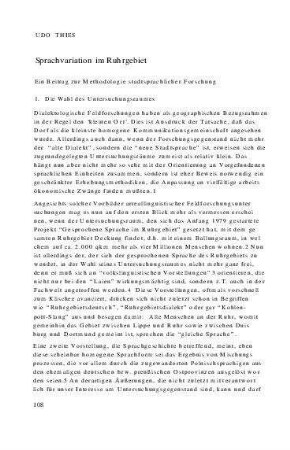 Sprachvariation im Ruhrgebiet : ein Beitrag zur Methodologie stadtsprachlicher Forschung