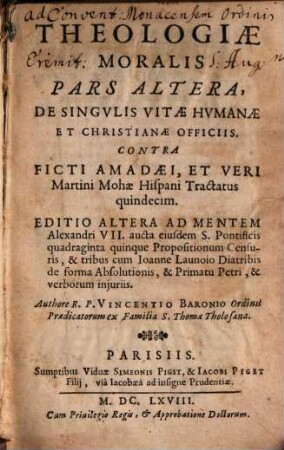 Theologiae moralis summa bipartita, 2. De singulis vitae humanae et Christianae officiis