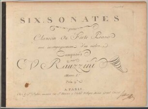 Six sonates pour clavecin ou forte piano avec accompagnement d'un violon : oeuvre Ie