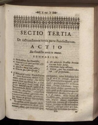 Sectio Tertia De Actionibus ex tertia parte Pandectarum.