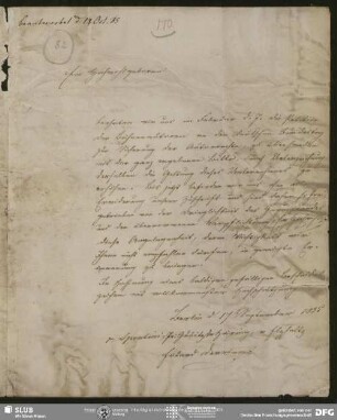 Eigenh. Brief von Gaspare Spontini an August Wilhelm von Schlegel, Berlin, 17.09.1835