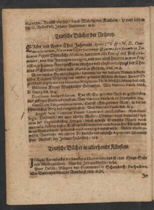 Teutsche Bücher in allerhandt Künsten.