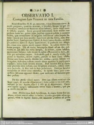 Observatio I. Contagium Luis Venerae in tota Familia