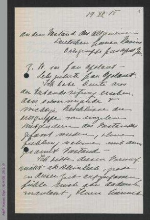 Brief von Elsa Bauer an den Vorstand der Ortsgruppe Frankfurt des ADF, z.H. Jenny Apolant
