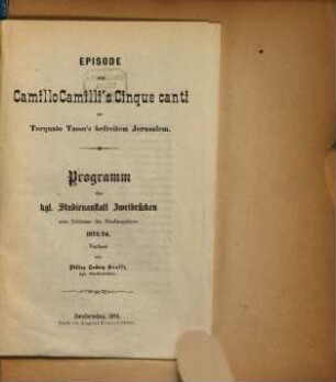 Programm der Kgl. Studienanstalt Zweibrücken : zum Schlusse des Studienjahres .... 1873/74 (1874)