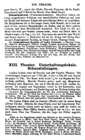 XIII. Theater. Unterhaltungslokale. Schaustellungen