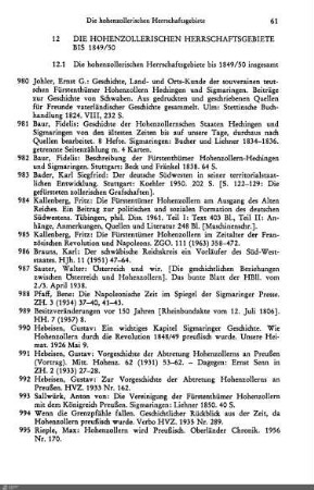 12 Die hohenzollerischen Herrschaftsgebiete bis 1849/50