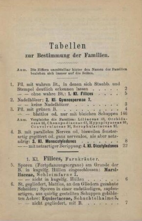 Tabellen zur Bestimmung der Familien
