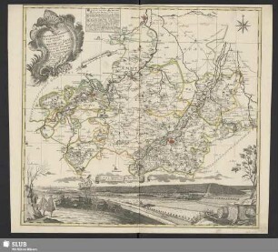 Accurate Geographische Delineation Des Stiffts Naumburg und Zeitz mit denen Churfürstl. Sächsl. Schul-Ambt Pforta Pegau, Tautenburg und Angrenzende etc. : Situation der Stiffts Stadt Naumburg und Churfürstl. Sächsl. Land-Schul Pforta, von den Weingebürg anzusehen