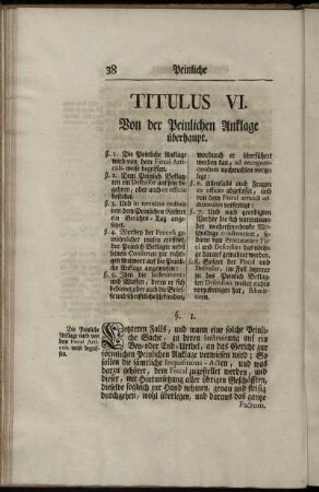 Titulus VI. Von der Peinlichen Anklage überhaupt.