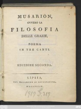 Musarion, Ovvero La Filosofia Delle Grazie : Poema In Tre Canti