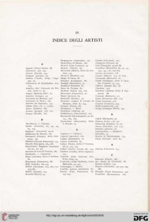 IV. Indice degli artisti