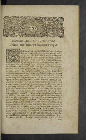 Lectori mansuetiorum litterarum cupido S