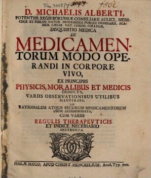 Disquisitio medica de medicamentorum modo operandi in corpore vivo : specimen 1 - 4