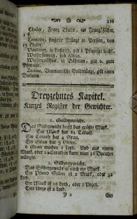 Dreyzehntes Kapitel. Kurzes Register der Gewichter.