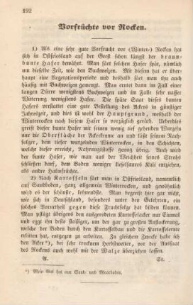 Vorfrüchte vor Rocken.
