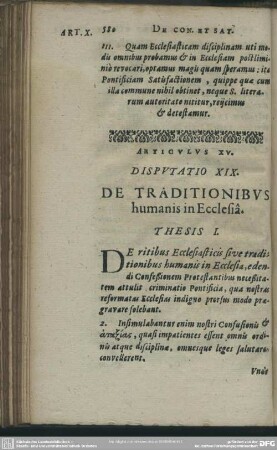 Disputatio XIX. De Traditionibus humanis in Ecclesiâ