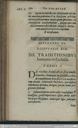 Disputatio XIX. De Traditionibus humanis in Ecclesiâ