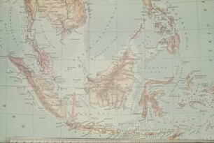 Kartenmaterial für Diavorträge. Reproduktion aus einem Atlas. Südostasien