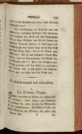 B. Schilderungen und Charaktere.