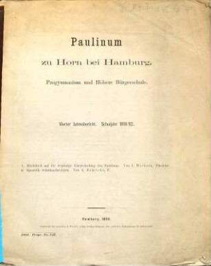 Jahresbericht : Schuljahr .... 1890/91