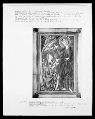 Lateinischer Psalter: Fol. 53 v: Christus und eine vor ihm kniende Heilige