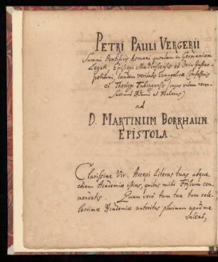 [Brief von Peter Paul Vergerius an D. Martin Borrhaum]