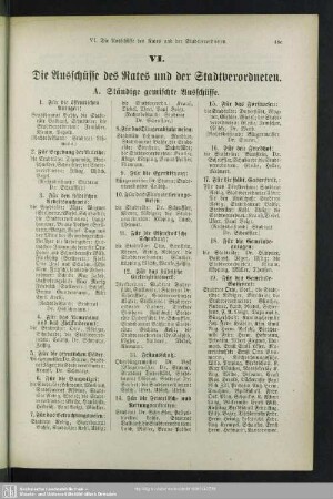 VI. Die Ausschüsse des Rathes und der Stadtverordneten