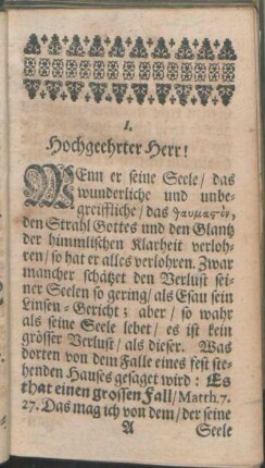 I. Hochgeehrter Herr!