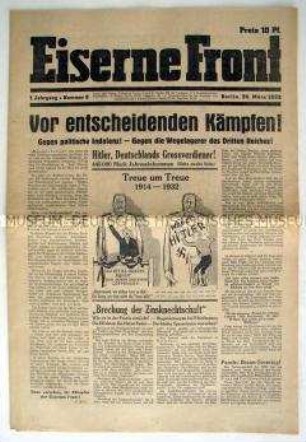 Wochenzeitung der Eisernen Front u.a. zum Jahreseinkommen von Hitler