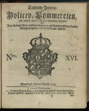 Nro. XVI, Montags, den 20. Aprill 1733
