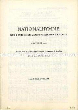 Text-Noten-Blatt der Nationalhymne der DDR