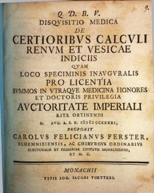 Disqvisitio Medica De Certioribvs Calcvli Renvm Et Vesicae Indiciis